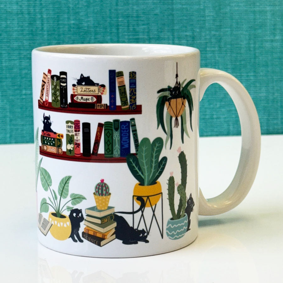 Cat Tales with Plants & Books 11oz Ceramic Mug