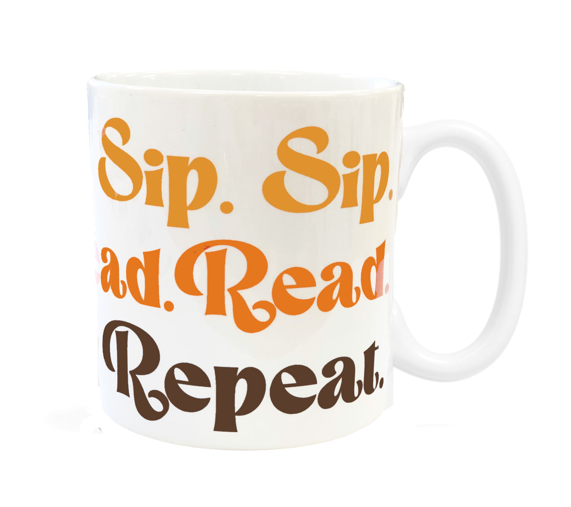 Sip. Read. Repeat. Orange 70s Retro 11oz Ceramic Mug