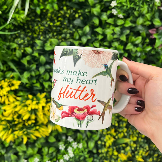 Books make my heart flutter l Hummingbird Ceramic Mug