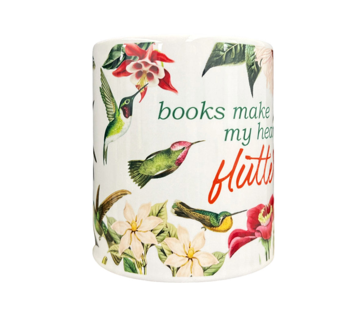 Books make my heart flutter l Hummingbird Ceramic Mug
