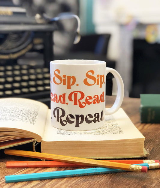 Sip. Read. Repeat. Orange 70s Retro 11oz Ceramic Mug