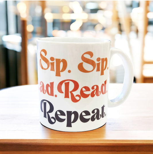 Sip. Read. Repeat. Orange 70s Retro 11oz Ceramic Mug